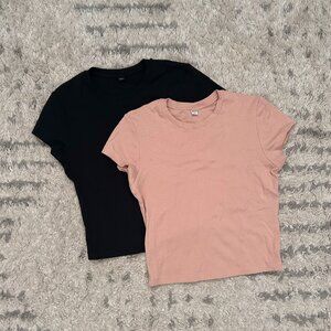 Uniqlo 2 Mini Tees in Light Pink and Black, Size Small